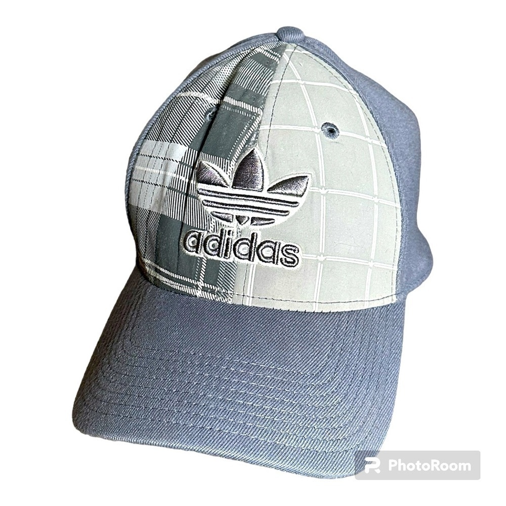 Grey plaid adidas baseball hat vintage